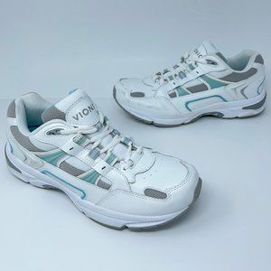 Vionic Womens Classic Walking Leather Shoes White Blue 23WALK Low Top Lace Up 8M